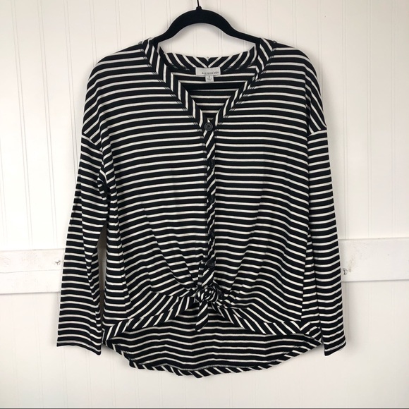Allison Joy Tops - Allison Joy | Black & White Striped Tie Front Top